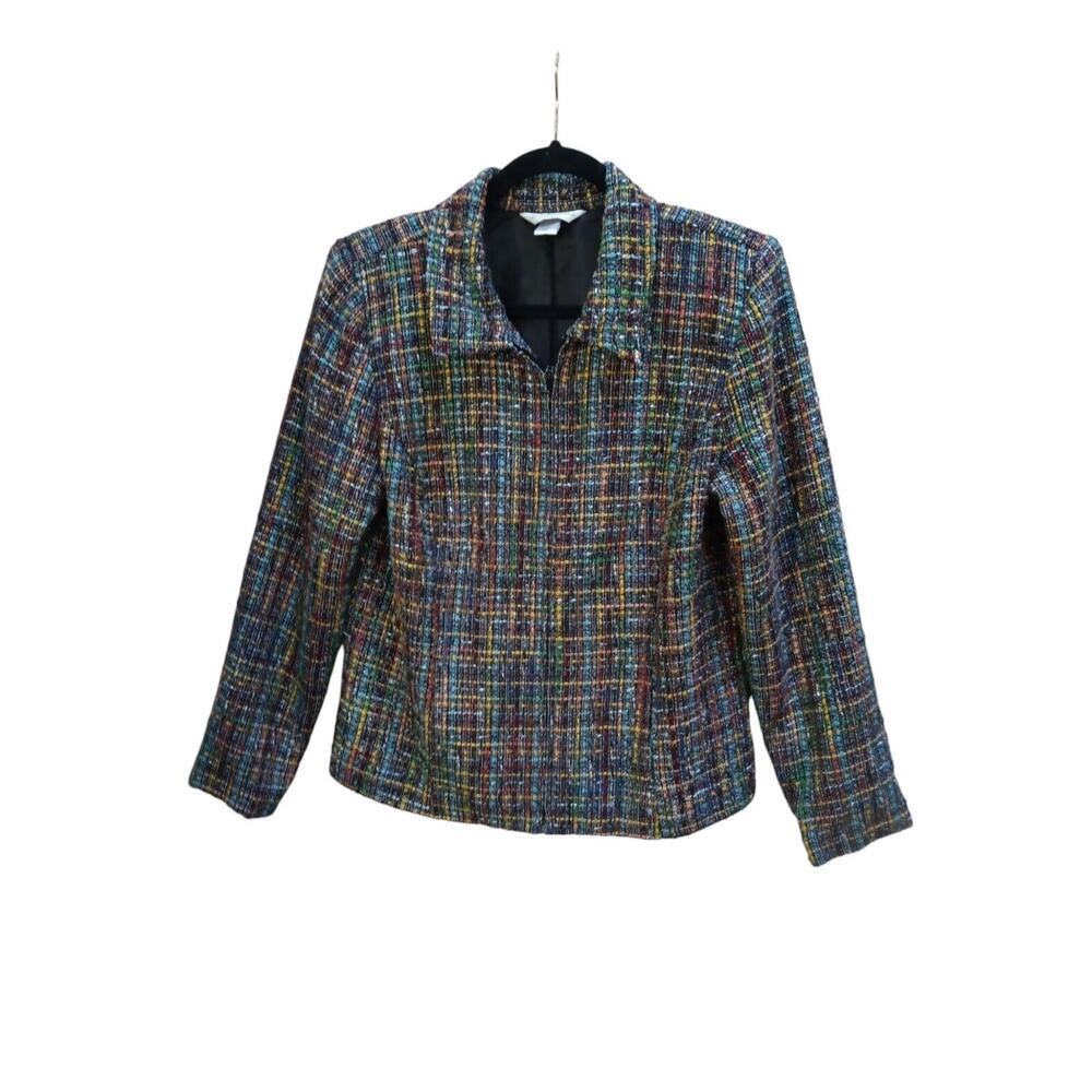Vintage CHRISTOPHER & BANKS‎ Full Zip Blazer Jacket Rainbow Tweed Womens Size M